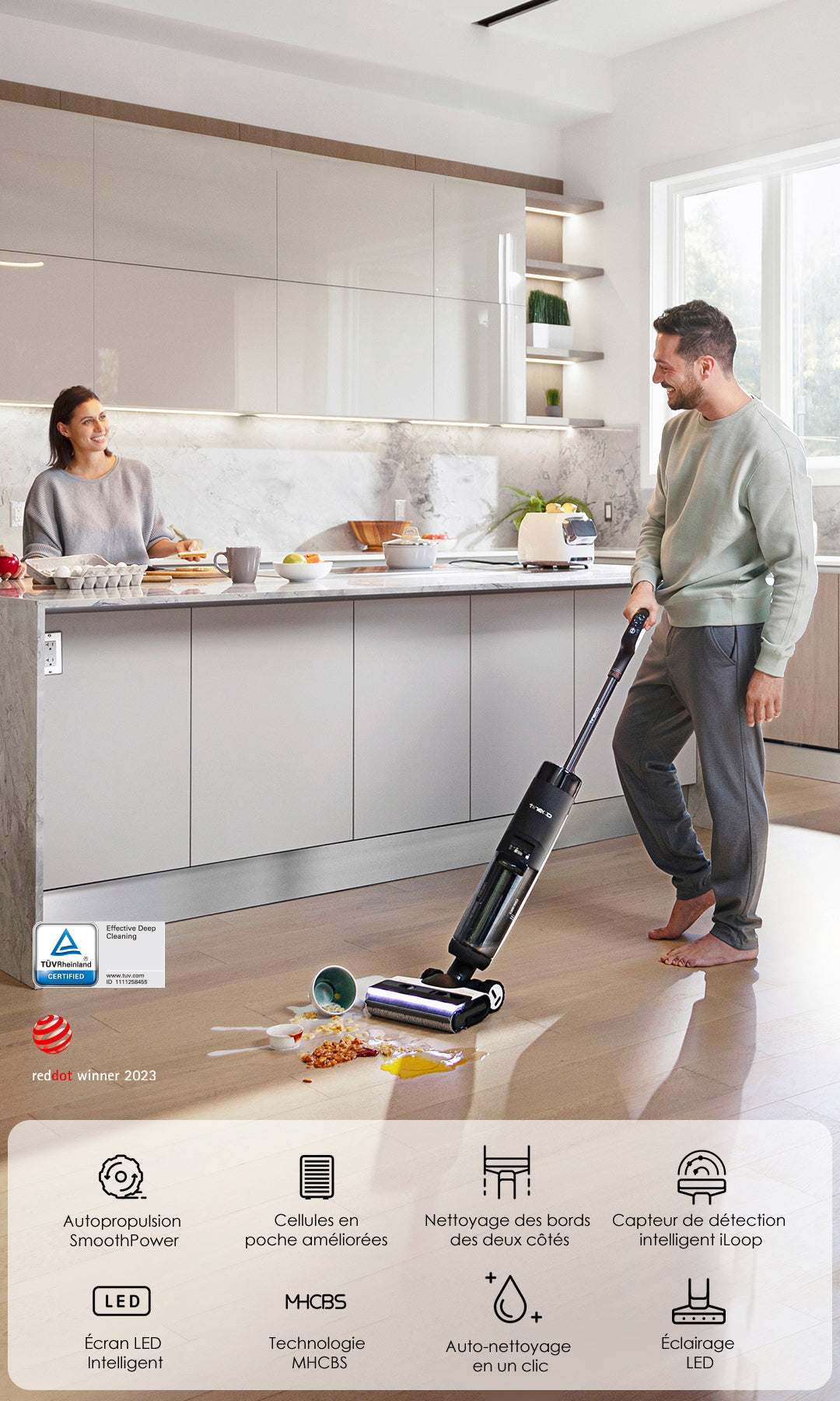 Tineco FLOOR ONE S7 PRO Aspirateur et Laveur Sec et Humide sans Fil Intelligent, aspirateur laveur, aspirateur balai, aspirateur sans fil, meilleur aspirateur sans fil, balayeuse sans fil